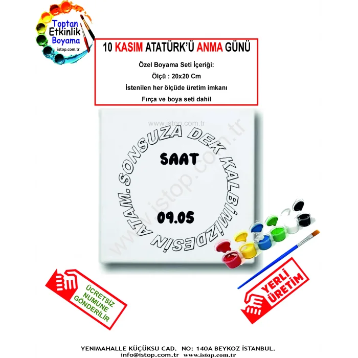 10 Kasım Atatürk’ü Anma Günü Özel Tuval Boyama Seti (Saat 09.05 Temalı) - 20x20