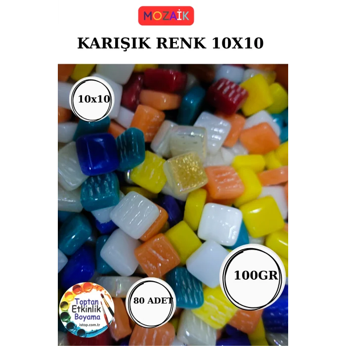 100 Gram Renk Mozaik Taş – 10X10 mm | Mozaik Atölye Seti | Cam Mozaik