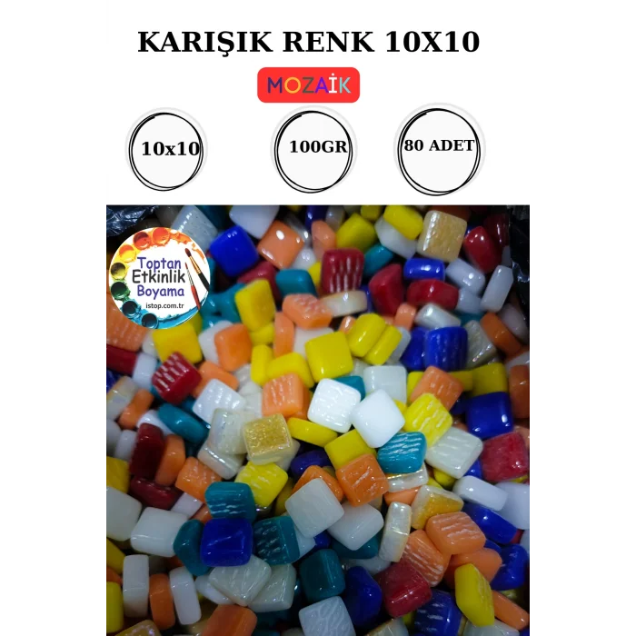 100 Gram Renk Mozaik Taş – 10X10 mm | Mozaik Atölye Seti | Cam Mozaik