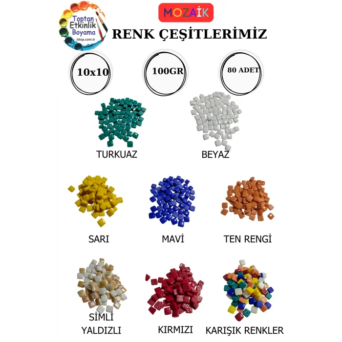 100 Gram Renk Mozaik Taş – 10X10 mm | Mozaik Atölye Seti | Cam Mozaik