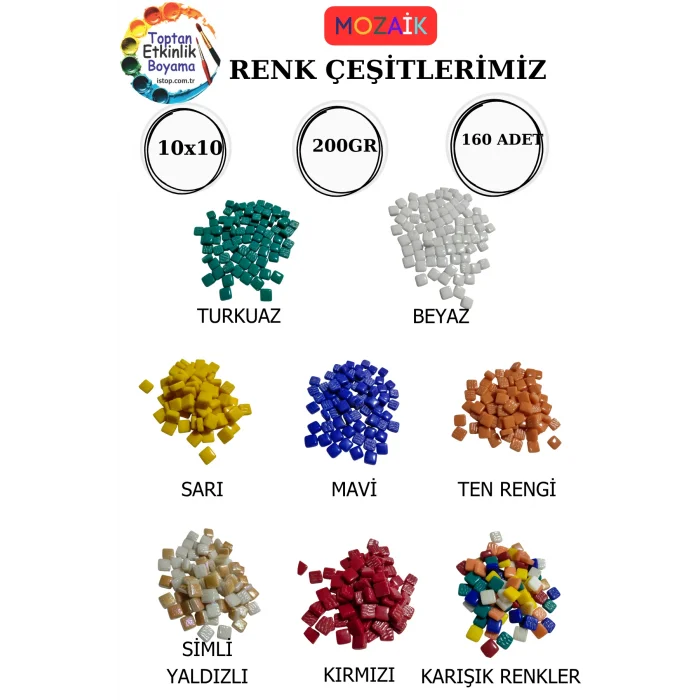 200 Gram Renk Mozaik Taş – 10X10 mm | Mozaik Atölye Seti | Cam Mozaik