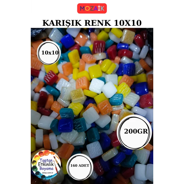 200 Gram Renk Mozaik Taş – 10X10 mm | Mozaik Atölye Seti | Cam Mozaik