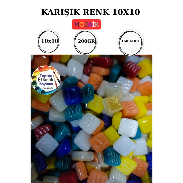 200 Gram Renk Mozaik Taş – 10X10 mm | Mozaik Atölye Seti | Cam Mozaik