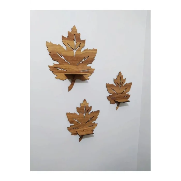 lü Ahşap Duvar Süsü Rafı Çınar Yaprağı Mumluk