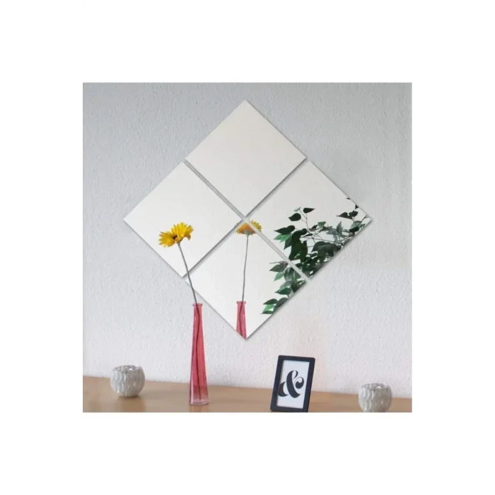 Ev Dekrorasyon Dekoratif 4 Adet 25x25 Kare Akrilik Gümüş Pleksi Ayna