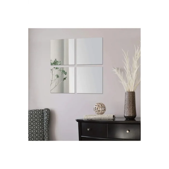 Ev Dekrorasyon Dekoratif 4 Adet 25x25 Kare Akrilik Gümüş Pleksi Ayna