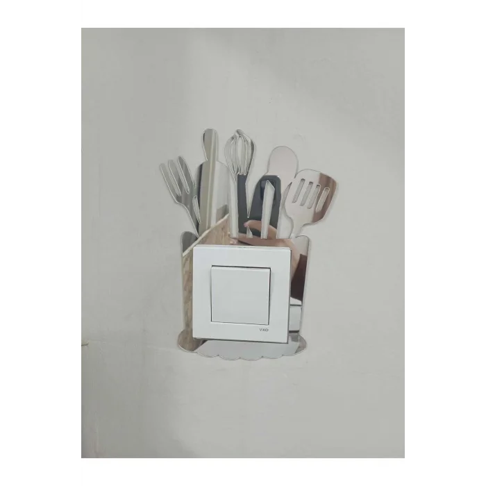 Dekoratif Mutfak Priz Kenarı Süsü Gümüş Renk Aynalı Pleksi