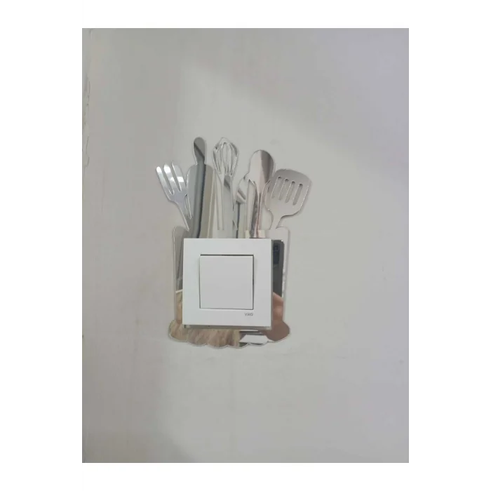 Dekoratif Mutfak Priz Kenarı Süsü Gümüş Renk Aynalı Pleksi