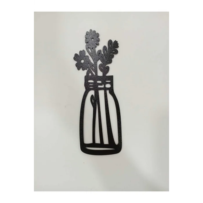 Siyah Ahşap Saksı Lazer Kesim Duvar Dekoru