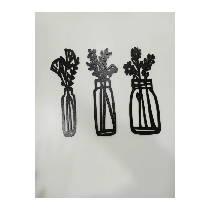 Siyah Ahşap Saksı Lazer Kesim Duvar Dekoru