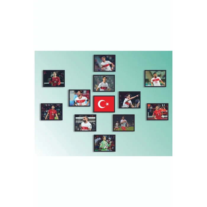 12li Set Çerçeve Görünümlü 11i Türkiye Milli Takım Euro2024 Mdf Tablo