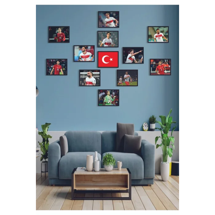 12li Set Çerçeve Görünümlü 11i Türkiye Milli Takım Euro2024 Mdf Tablo