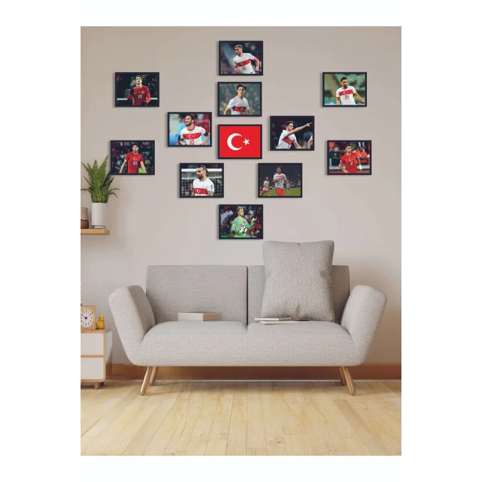 12li Set Çerçeve Görünümlü 11i Türkiye Milli Takım Euro2024 Mdf Tablo