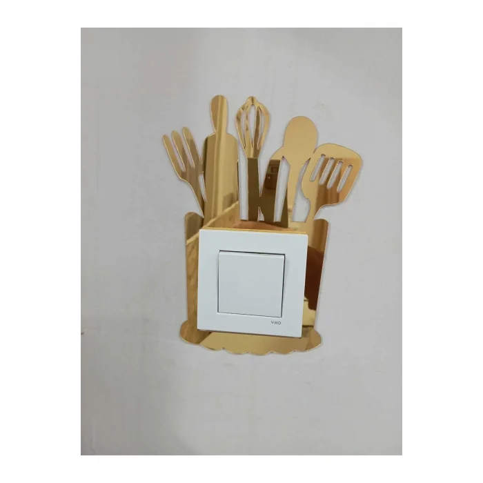 Dekoratif Mutfak Priz Kenarı Süsü Gold Renk Aynalı Pleksi