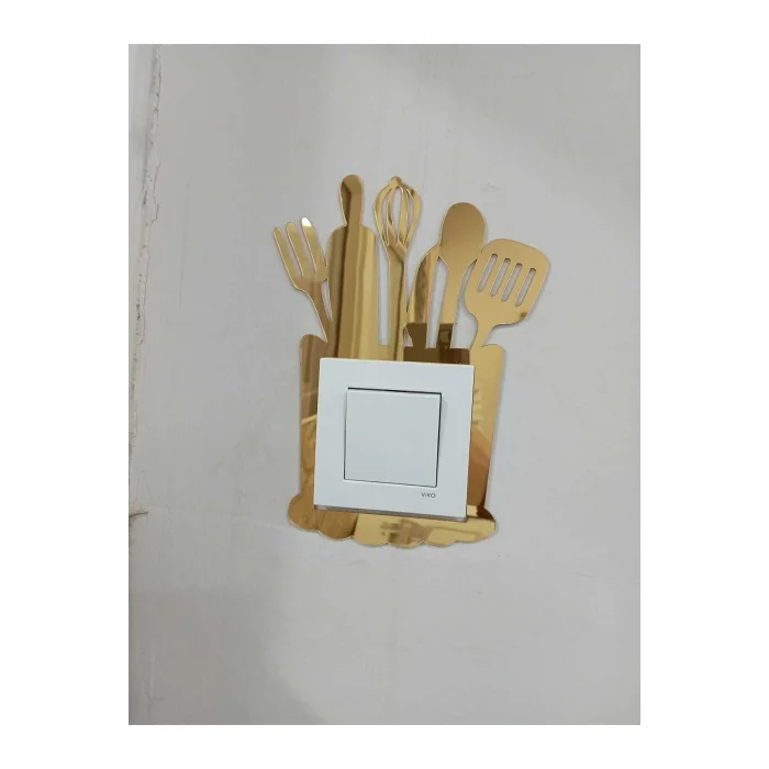 Dekoratif Mutfak Priz Kenarı Süsü Gold Renk Aynalı Pleksi