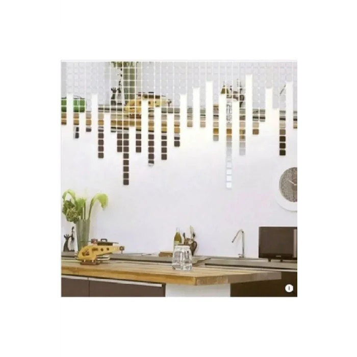 Gümüş Pleksi Dekoratif Antre Banyo Süs Mozaik Ayna 200 Adet 3 cm * 3 cm
