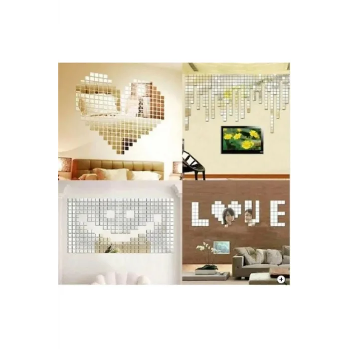 Gümüş Pleksi Dekoratif Antre Banyo Süs Mozaik Ayna 200 Adet 3 cm * 3 cm