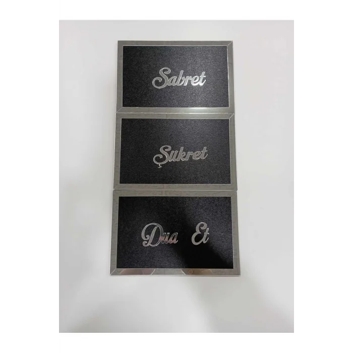 Sabret Şükret Dua Et 3lü Set Duvar Dekoru Süsü Lazer Kesim Pleksi Ahşap