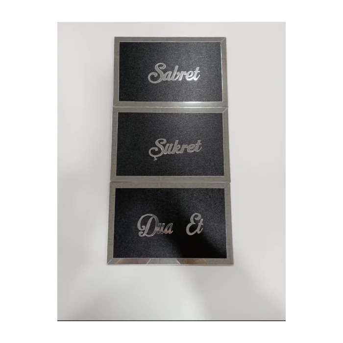 Sabret Şükret Dua Et 3lü Set Duvar Dekoru Süsü Lazer Kesim Pleksi Ahşap