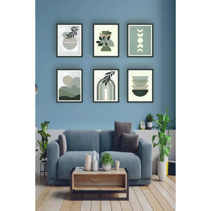 6 Parça Yapraklar Duvar Dekoru - Salon Oturma Yatak Odası Mutfak Ofis Antre Için Tablo Seti