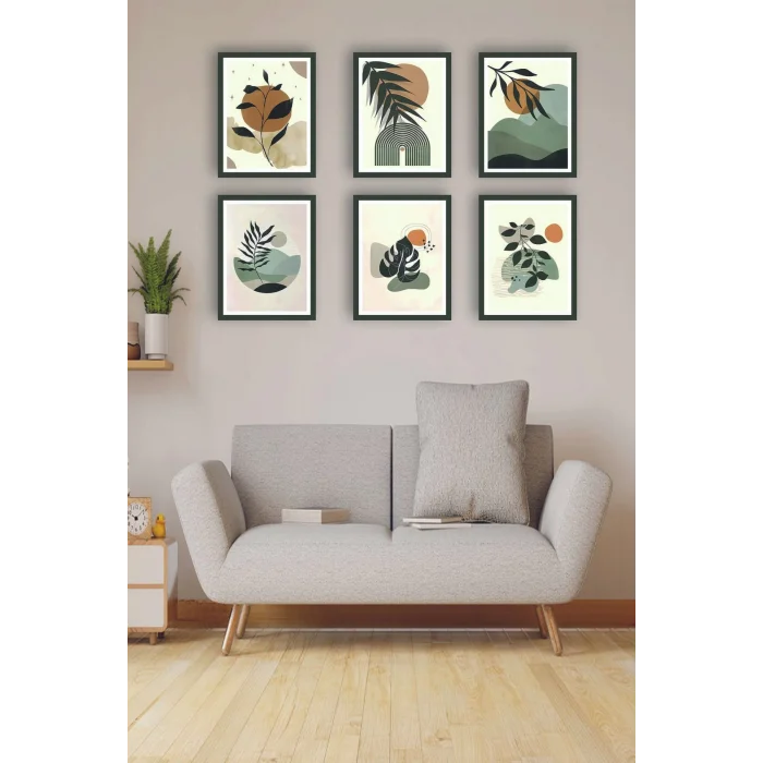 6 Parça Yapraklar Duvar Dekoru - Salon Oturma Yatak Odası Mutfak Ofis Antre Için Tablo Seti