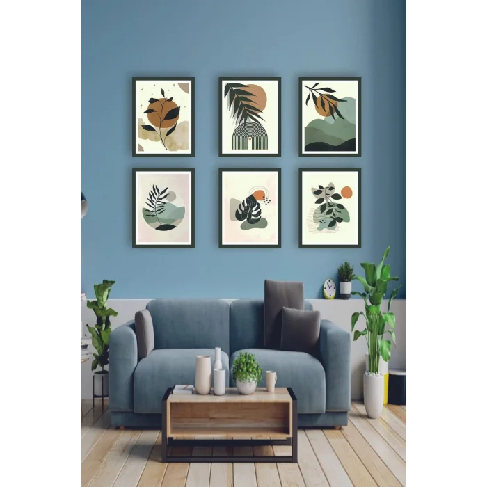 6 Parça Yapraklar Duvar Dekoru - Salon Oturma Yatak Odası Mutfak Ofis Antre Için Tablo Seti