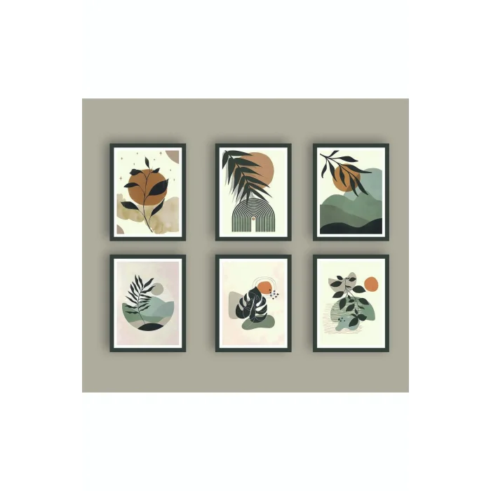 6 Parça Yapraklar Duvar Dekoru - Salon Oturma Yatak Odası Mutfak Ofis Antre Için Tablo Seti