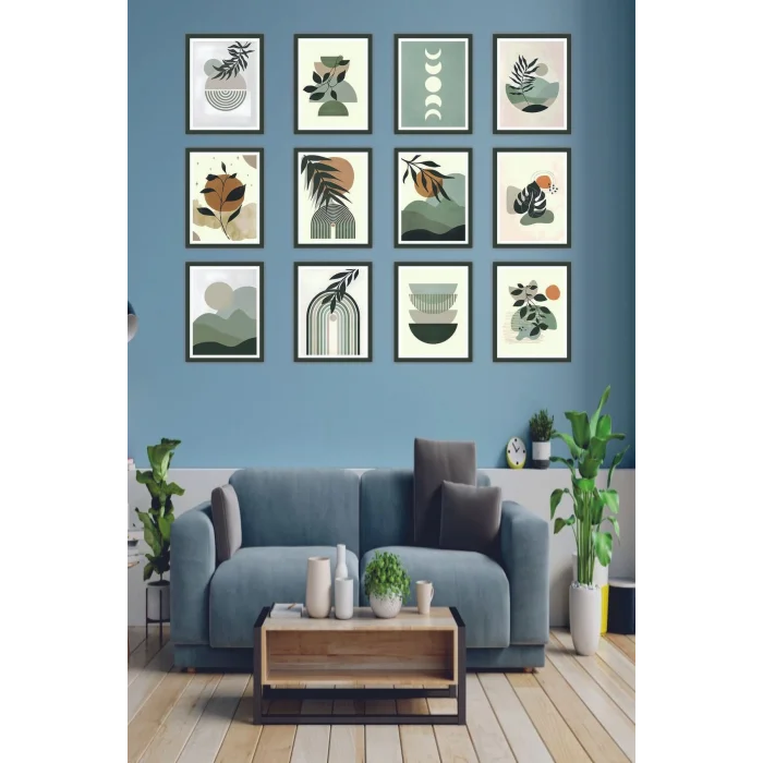 12 Parça Yapraklar Duvar Dekoru - Salon Oturma Yatak Odası Mutfak Ofis Antre Için Tablo Seti