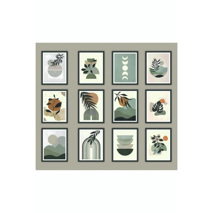 12 Parça Yapraklar Duvar Dekoru - Salon Oturma Yatak Odası Mutfak Ofis Antre Için Tablo Seti