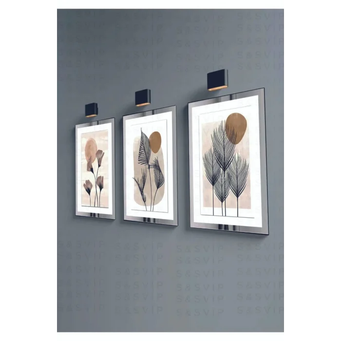 3 Parça Çiçek Ev Dekorasyon Pleksi Çerçeveli Aynalı Parlak Dekor Mdf Çoklu Tablo Set