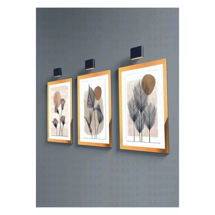 3 Parça Çiçek Ev Dekorasyon Pleksi Çerçeveli Aynalı Parlak Dekor Mdf Çoklu Tablo Set