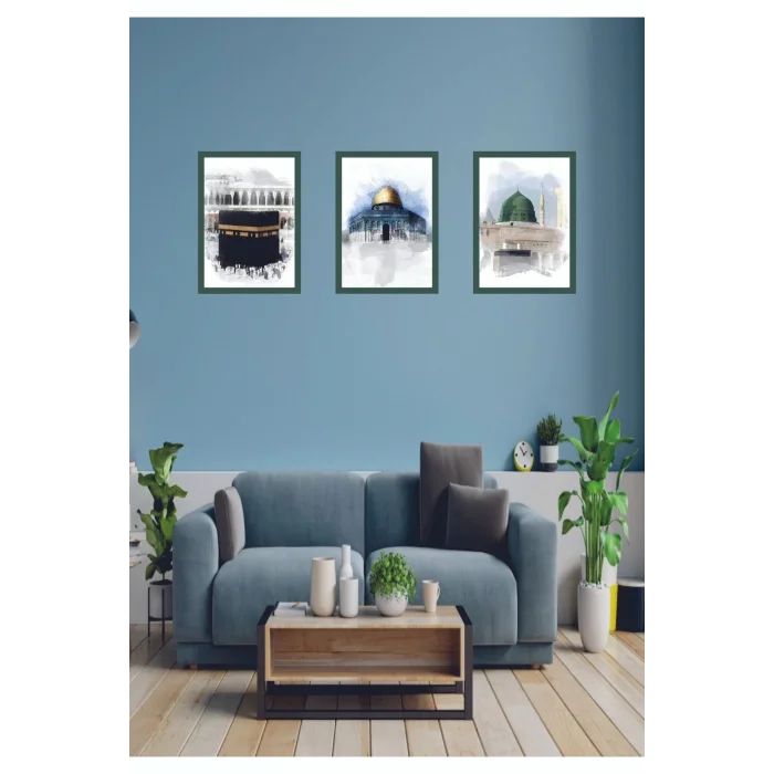 3 Parça Çerçeve Görünümlü Mdf Tablo Seti Dini Tablo