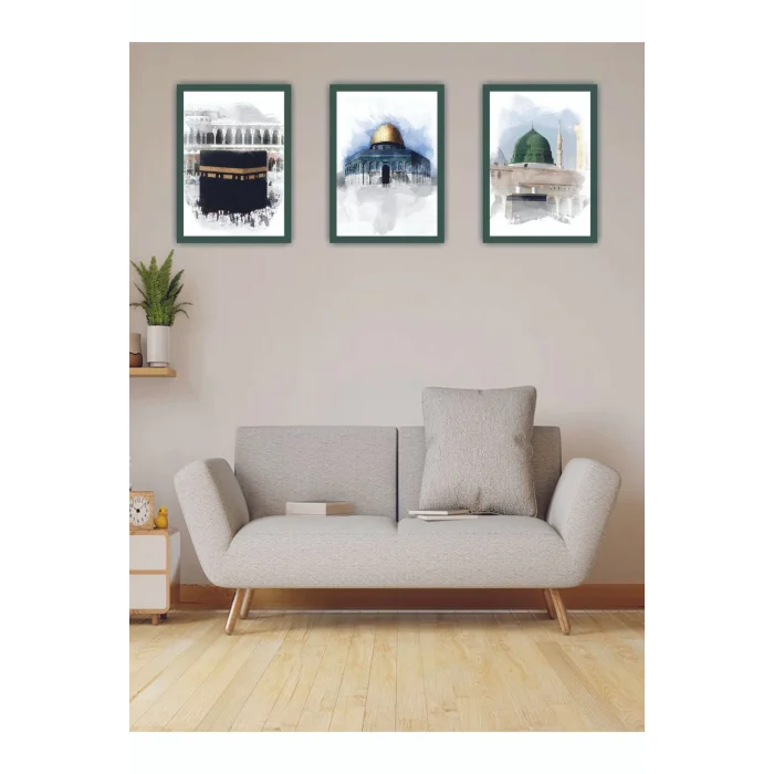 3 Parça Çerçeve Görünümlü Mdf Tablo Seti Dini Tablo