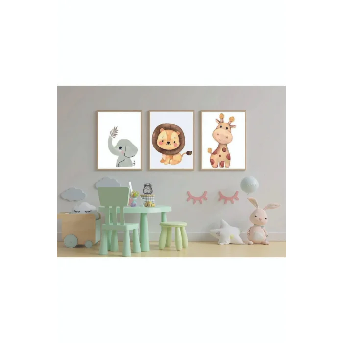 Çocuk Odası Safari Dekoratif Retro Mdf Tablo ( Çerçeve Görünümlü )