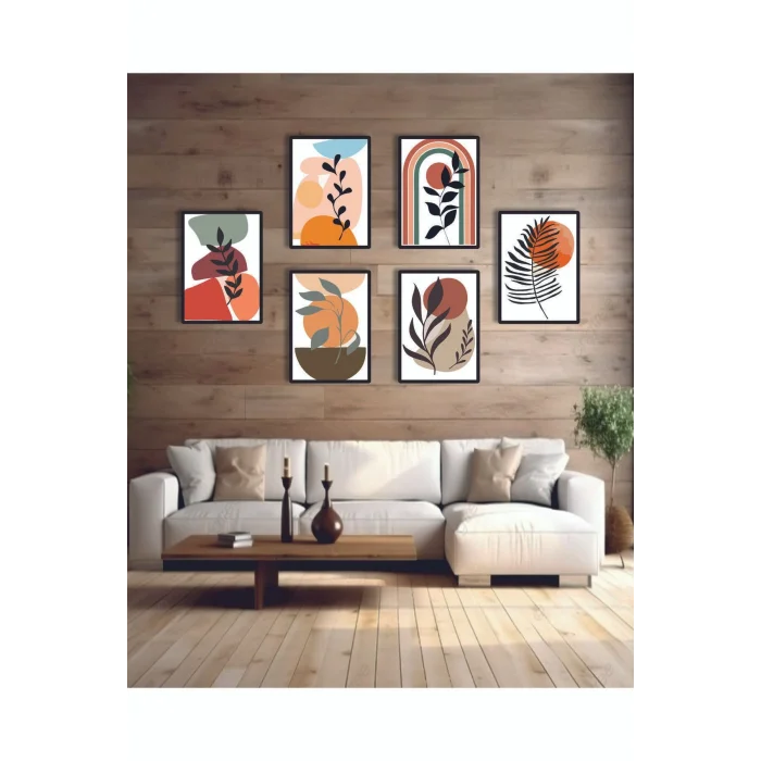 6 Parça Bohem Yapraklar Duvar Dekoru - Salon Oturma Yatak Odası Mutfak Ofis Antre Için Tablo Seti