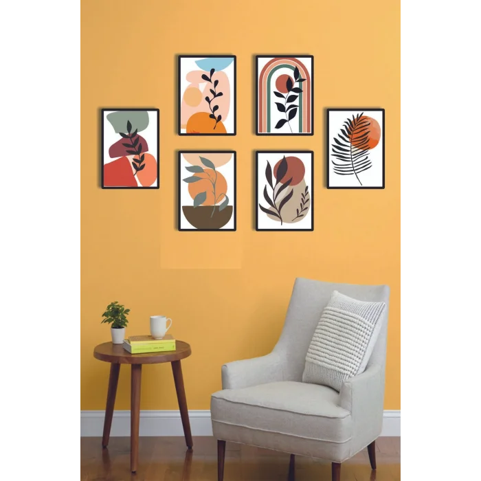 6 Parça Bohem Yapraklar Duvar Dekoru - Salon Oturma Yatak Odası Mutfak Ofis Antre Için Tablo Seti