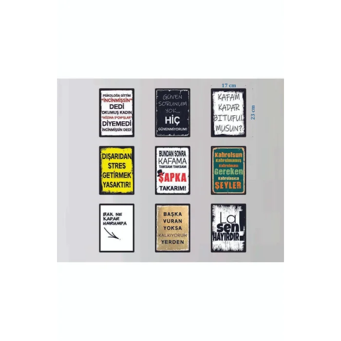 9 Parça Karışık Yazılı Ahşap Tablo Seti