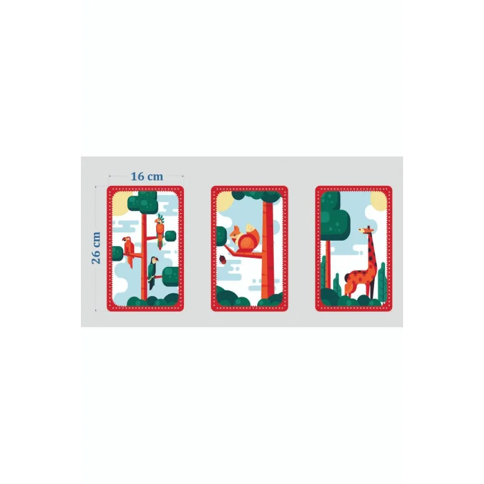 Çocuk Odası Tablo - Safari Hayvanları - Çocuk Odası Dekorasyon - Papağan - Sincap - Zürafa.