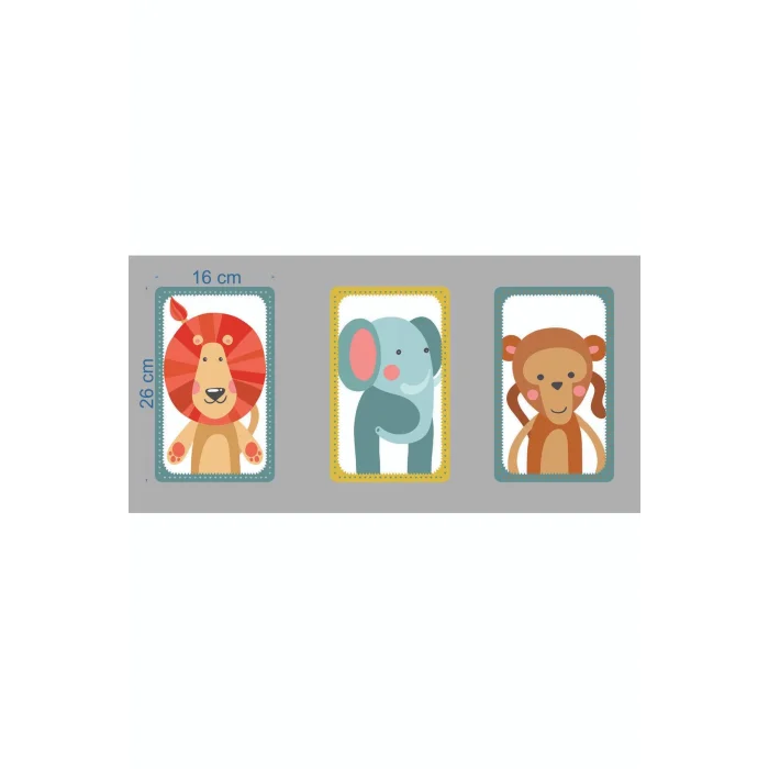 Çocuk Odası Tablo - Safari Hayvanları - Çocuk Odası Dekorasyon - Fil - Aslan - Maymun.