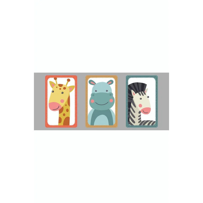 Çocuk Odası Tablo - Safari Hayvanları - Çocuk Odası Dekorasyon - Zürafa - Su Aygırı - Zebra