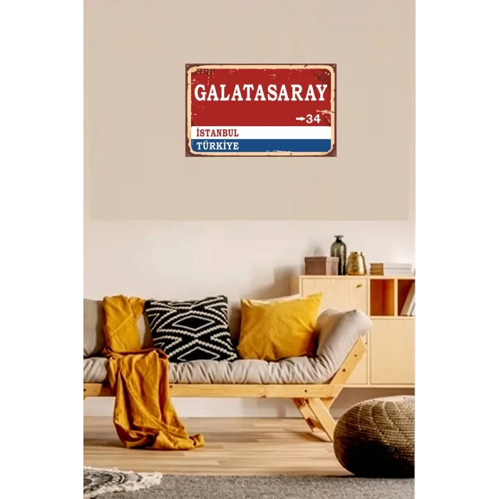 Galatasaray Yön Tabelası Retro Vintage Ahşap