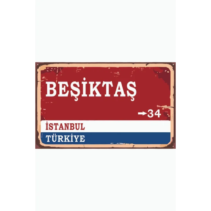 Beşiktal Yön Tabelası Retro Vintage Ahşap