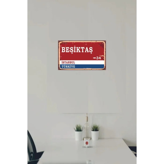 Beşiktal Yön Tabelası Retro Vintage Ahşap