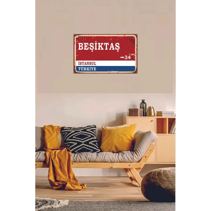 Beşiktal Yön Tabelası Retro Vintage Ahşap