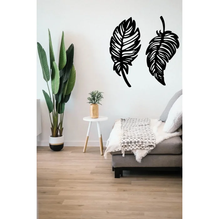 Ahşap Dekoratif Ikili Yaprak Seti Lazer Kesim Ahşap Duvar Dekorasyon