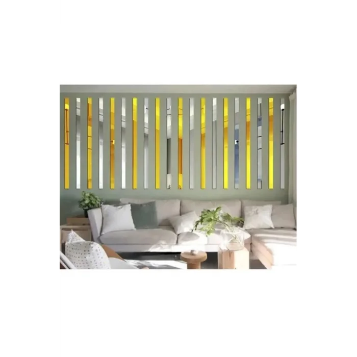 Dekoratif Şerit Gold Ayna Pleksi Duvar Süsü 2.5x100cm 5 Adet( Yapışkanlı )
