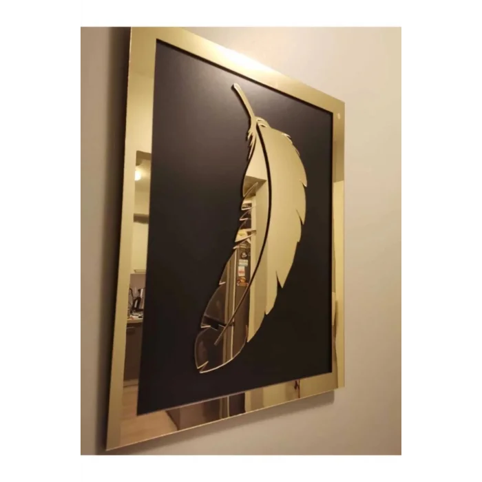 Gold Pleksi Aynalı Duvar Tablo Dekor Tüy