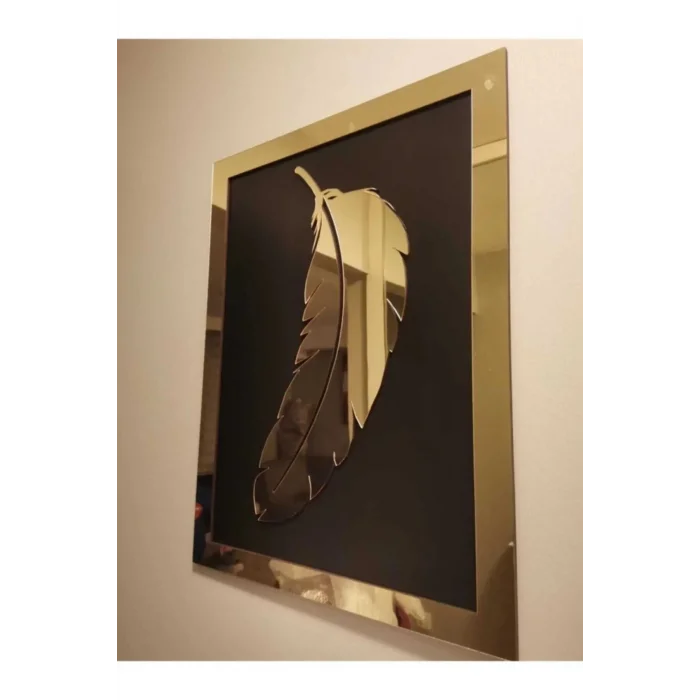 Gold Pleksi Aynalı Duvar Tablo Dekor Tüy