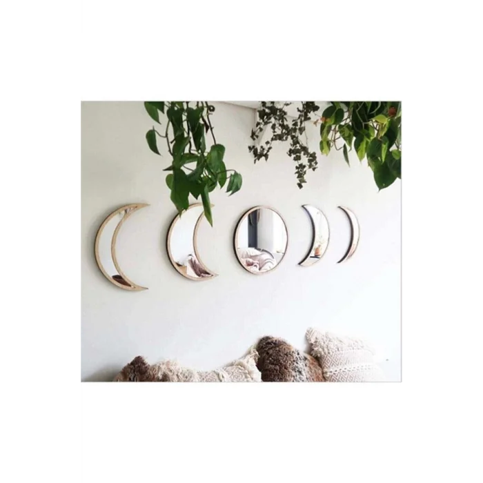 Ay Evresi Duvar Ayna Seti 5 Parçalı – Akçaağaç Mdf Ve Kırılmaz Pleksi Ayna