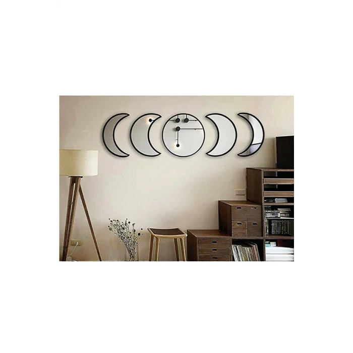 Ay Evresi Duvar Ayna Seti Pleksi Kırılmaz Ayna 5 Li Set Siyah